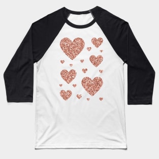 Dark Rose Gold Faux Glitter Hearts Baseball T-Shirt